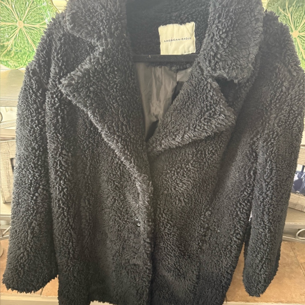 American Eagle Black Faux Fur Coat
